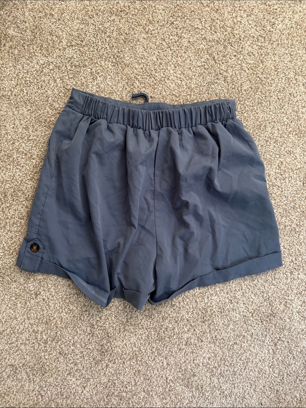 Women's Blue Grey Drawstring Casual Shorts - Picture 2 of 4